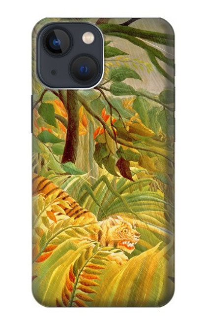 W3344 Henri Rousseau Tigre dans une tempête tropicale Etui Coque Housse et Flip Housse Cuir pour iPhone 14 Plus