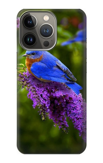 W1565 Oiseau bleu de bonheur Bleu Oiseau Etui Coque Housse et Flip Housse Cuir pour iPhone 14 Pro Max