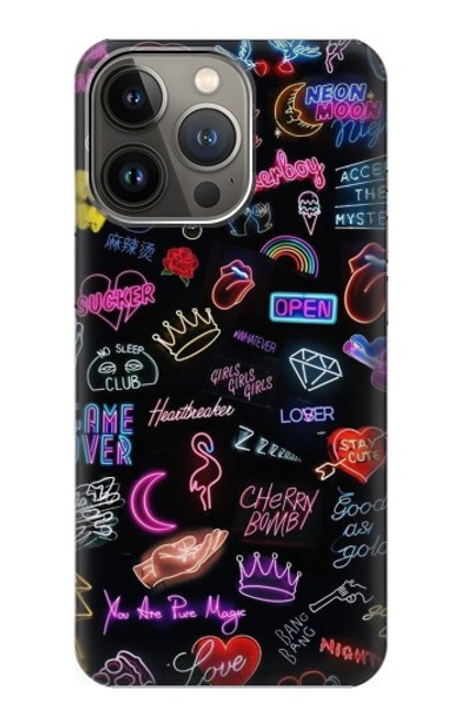 W3433 Néon graphique millésimé Etui Coque Housse et Flip Housse Cuir pour iPhone 14 Pro Max