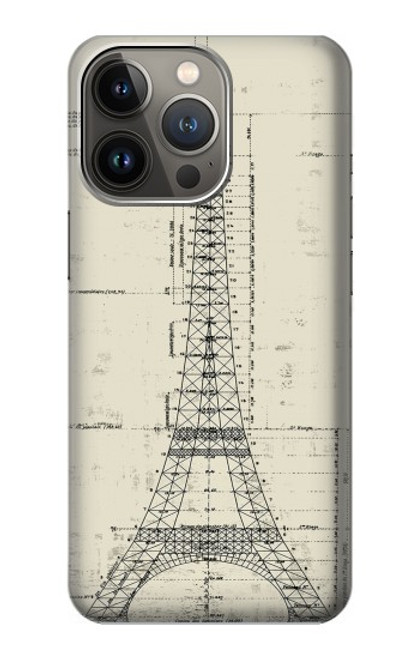 W3474 Dessin Architectural Eiffel Etui Coque Housse et Flip Housse Cuir pour iPhone 14 Pro Max