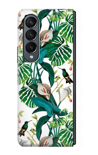 W3697 Oiseaux de la vie des feuilles Etui Coque Housse et Flip Housse pour Samsung Galaxy Z Fold 4