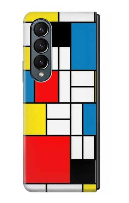 W3814 Composition de dessin au trait Piet Mondrian Etui Coque Housse et Flip Housse pour Samsung Galaxy Z Fold 4