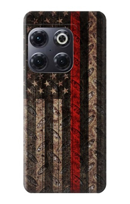 W3804 Graphique de drapeau de ligne rouge en métal de pompier Etui Coque Housse et Flip Housse Cuir pour OnePlus 10T