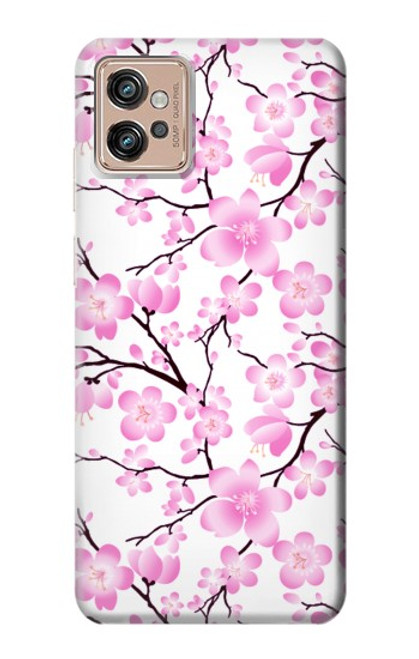 W1972 Sakura fleur de Cerisiers Etui Coque Housse et Flip Housse Cuir pour Motorola Moto G32