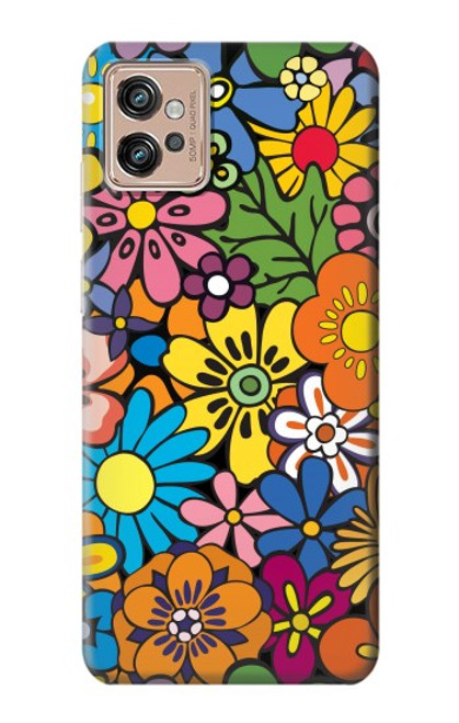 W3281 Motif coloré Hippie Fleurs Etui Coque Housse et Flip Housse Cuir pour Motorola Moto G32