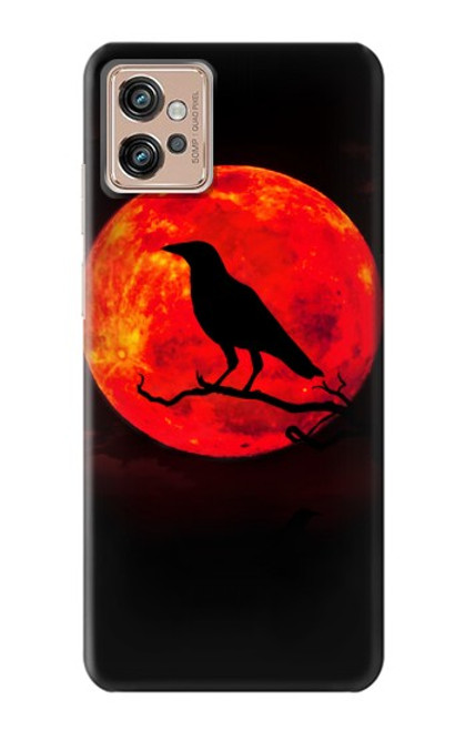 W3328 Corbeau Rouge Lune Etui Coque Housse et Flip Housse Cuir pour Motorola Moto G32