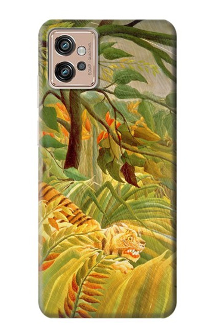 W3344 Henri Rousseau Tigre dans une tempête tropicale Etui Coque Housse et Flip Housse Cuir pour Motorola Moto G32