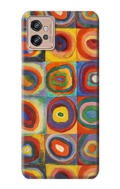 W3409 Carrés cercles concentriques Etui Coque Housse et Flip Housse Cuir pour Motorola Moto G32