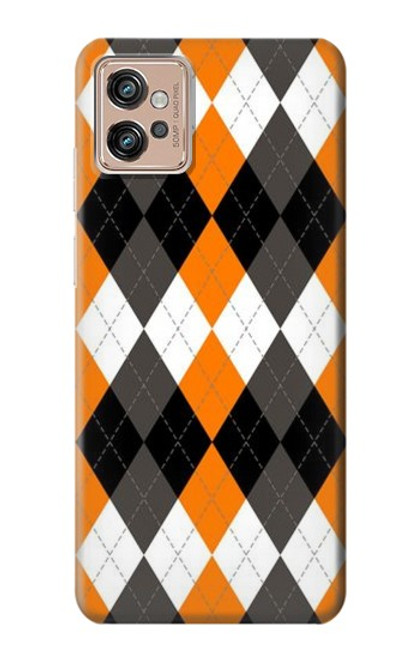 W3421 Noir Orange Blanc Argyle Plaid Etui Coque Housse et Flip Housse Cuir pour Motorola Moto G32