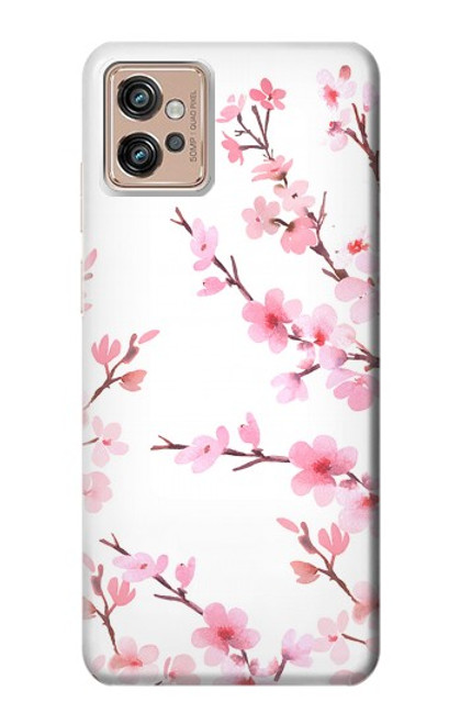 W3707 Fleur de cerisier rose fleur de printemps Etui Coque Housse et Flip Housse Cuir pour Motorola Moto G32