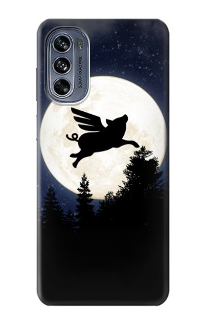 W3289 Cochon Volant Pleine Lune Nuit Etui Coque Housse et Flip Housse Cuir pour Motorola Moto G62 5G