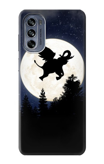 W3323 Voler l'Eléphant Nuit de pleine lune Etui Coque Housse et Flip Housse Cuir pour Motorola Moto G62 5G