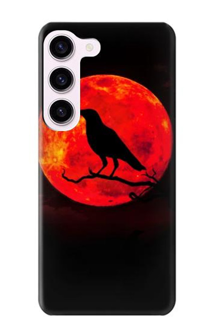 W3328 Corbeau Rouge Lune Etui Coque Housse et Flip Housse Cuir pour Samsung Galaxy S23