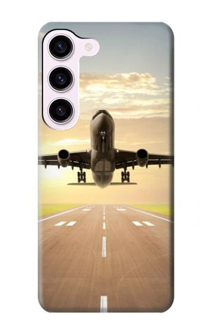 W3837 Avion Décollage Sunrise Etui Coque Housse et Flip Housse Cuir pour Samsung Galaxy S23