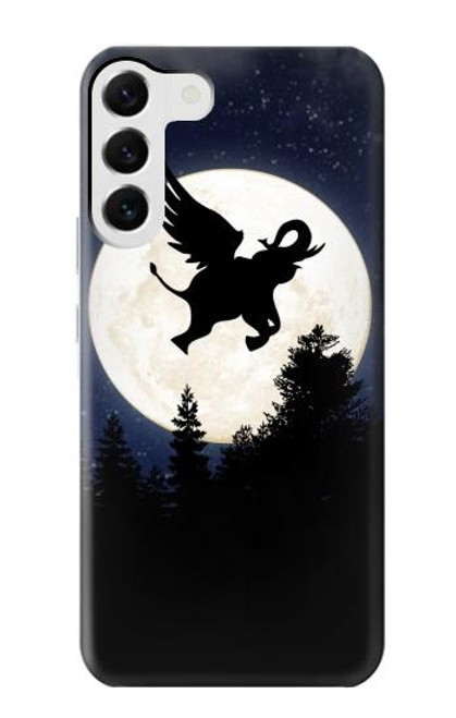 W3323 Voler l'Eléphant Nuit de pleine lune Etui Coque Housse et Flip Housse Cuir pour Samsung Galaxy S23 Plus