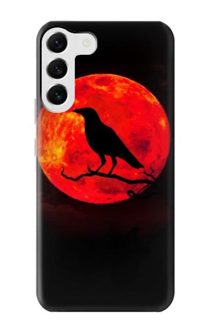 W3328 Corbeau Rouge Lune Etui Coque Housse et Flip Housse Cuir pour Samsung Galaxy S23 Plus