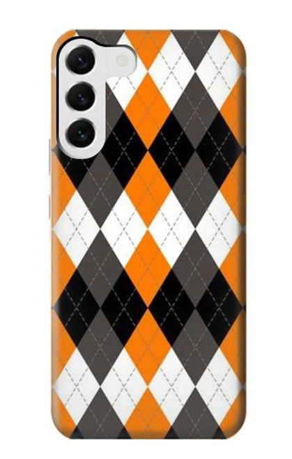 W3421 Noir Orange Blanc Argyle Plaid Etui Coque Housse et Flip Housse Cuir pour Samsung Galaxy S23 Plus