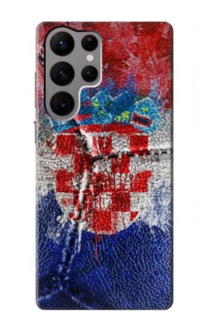 W3313 Croatie Drapeau graphique Football Millésime Etui Coque Housse et Flip Housse Cuir pour Samsung Galaxy S23 Ultra