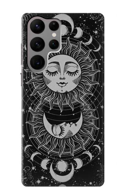 W3854 Visage de soleil mystique Croissant de lune Etui Coque Housse et Flip Housse Cuir pour Samsung Galaxy S23 Ultra