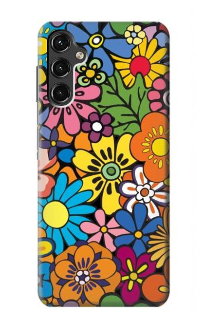 W3281 Motif coloré Hippie Fleurs Etui Coque Housse et Flip Housse Cuir pour Samsung Galaxy A14 5G