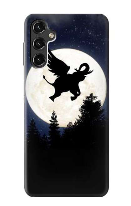 W3323 Voler l'Eléphant Nuit de pleine lune Etui Coque Housse et Flip Housse Cuir pour Samsung Galaxy A14 5G