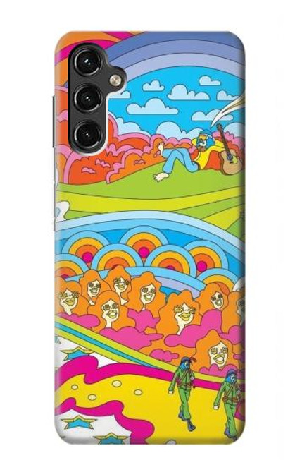 W3407 hippie Art Etui Coque Housse et Flip Housse Cuir pour Samsung Galaxy A14 5G