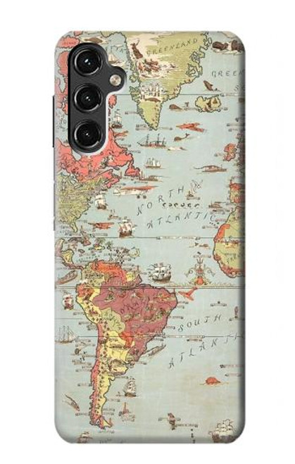 W3418 Carte du monde millésimé Etui Coque Housse et Flip Housse Cuir pour Samsung Galaxy A14 5G