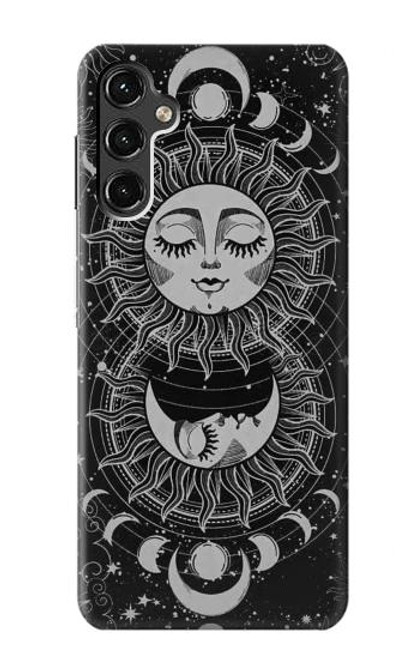 W3854 Visage de soleil mystique Croissant de lune Etui Coque Housse et Flip Housse Cuir pour Samsung Galaxy A14 5G