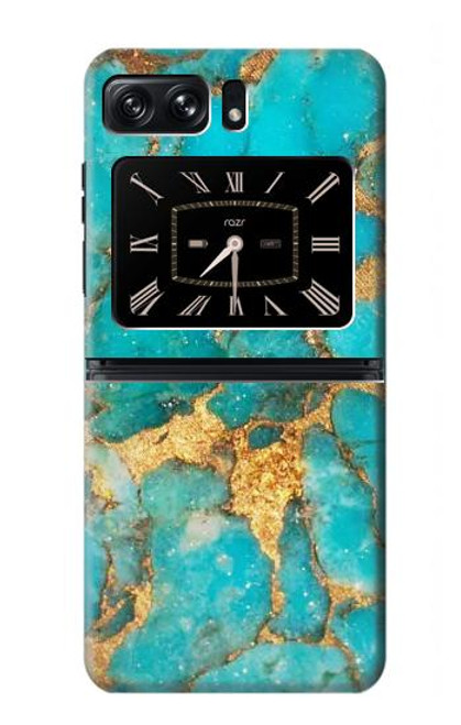 W2906 Aqua Turquoise Pierre Etui Coque Housse et Flip Housse Cuir pour Motorola Moto Razr 2022