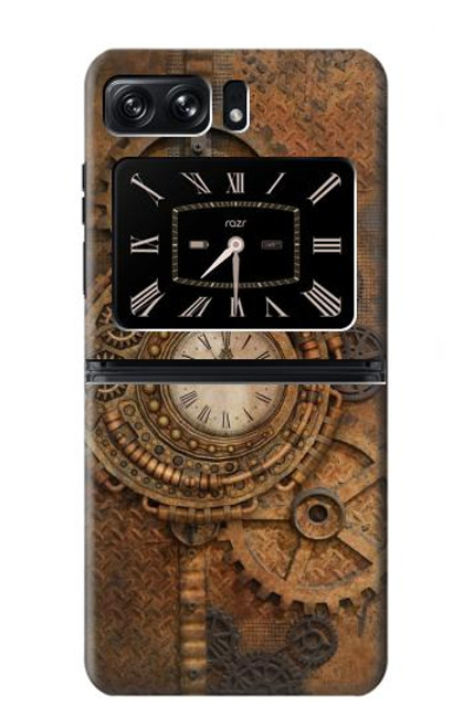 W3401 Horloge vitesse Steampunk Etui Coque Housse et Flip Housse Cuir pour Motorola Moto Razr 2022