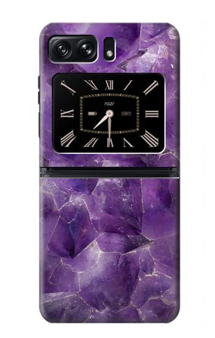 W3713 Graphique violet améthyste à quartz imprimé Etui Coque Housse et Flip Housse Cuir pour Motorola Moto Razr 2022