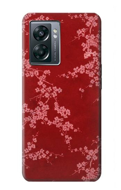 W3817 Motif de fleurs de cerisier floral rouge Etui Coque Housse et Flip Housse Cuir pour OnePlus Nord N300