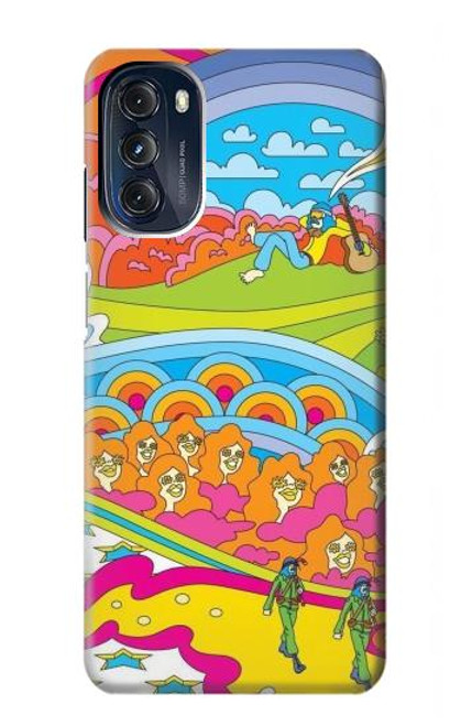 W3407 hippie Art Etui Coque Housse et Flip Housse Cuir pour Motorola Moto G 5G (2023)