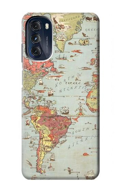 W3418 Carte du monde millésimé Etui Coque Housse et Flip Housse Cuir pour Motorola Moto G 5G (2023)