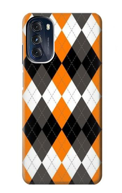 W3421 Noir Orange Blanc Argyle Plaid Etui Coque Housse et Flip Housse Cuir pour Motorola Moto G 5G (2023)