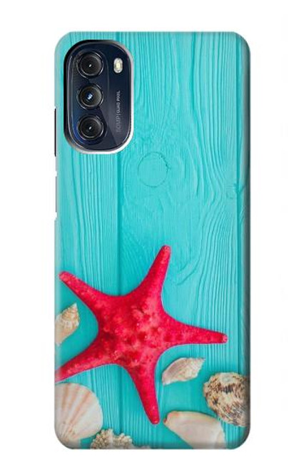 W3428 Aqua Bois Coquille d'étoile de mer Etui Coque Housse et Flip Housse Cuir pour Motorola Moto G 5G (2023)