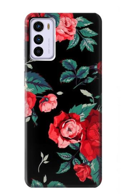 W3112 Motif floral Rose Noir Etui Coque Housse et Flip Housse Cuir pour Motorola Moto G42