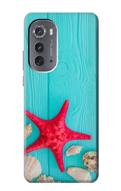 W3428 Aqua Bois Coquille d'étoile de mer Etui Coque Housse et Flip Housse Cuir pour Motorola Edge (2022)