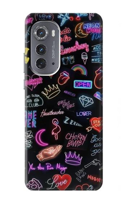 W3433 Néon graphique millésimé Etui Coque Housse et Flip Housse Cuir pour Motorola Edge (2022)