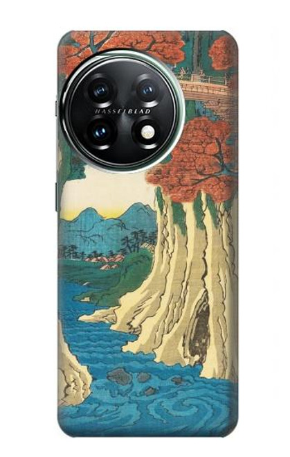 W3348 Utagawa Hiroshige Le singe Pont Etui Coque Housse et Flip Housse Cuir pour OnePlus 11