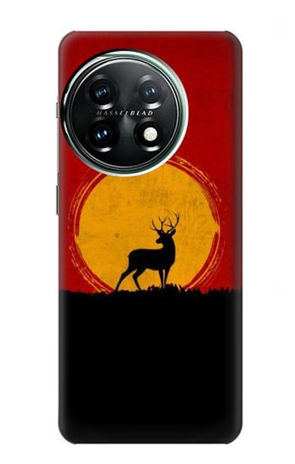 W3513 Coucher de soleil de Deer Etui Coque Housse et Flip Housse Cuir pour OnePlus 11