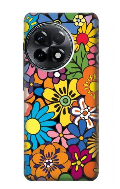 W3281 Motif coloré Hippie Fleurs Etui Coque Housse et Flip Housse Cuir pour OnePlus 11R