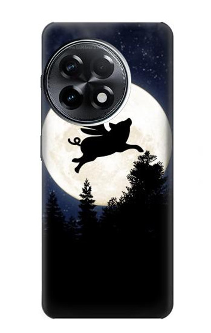 W3289 Cochon Volant Pleine Lune Nuit Etui Coque Housse et Flip Housse Cuir pour OnePlus 11R