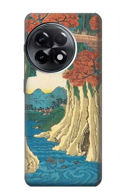 W3348 Utagawa Hiroshige Le singe Pont Etui Coque Housse et Flip Housse Cuir pour OnePlus 11R