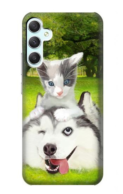 W3795 Peinture Husky Sibérien Ludique Chaton Grincheux Etui Coque Housse et Flip Housse Cuir pour Samsung Galaxy A34 5G