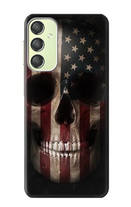 W3850 Crâne de drapeau américain Etui Coque Housse et Flip Housse Cuir pour Samsung Galaxy A24 4G