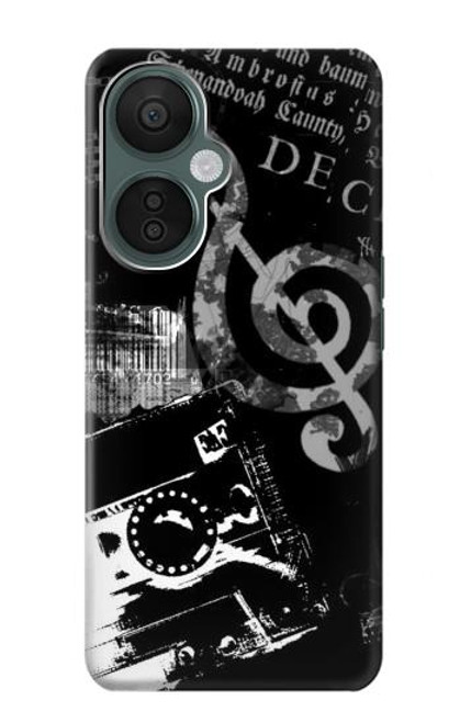 W3197 Musique Cassette note Etui Coque Housse et Flip Housse Cuir pour OnePlus Nord CE 3 Lite, Nord N30 5G