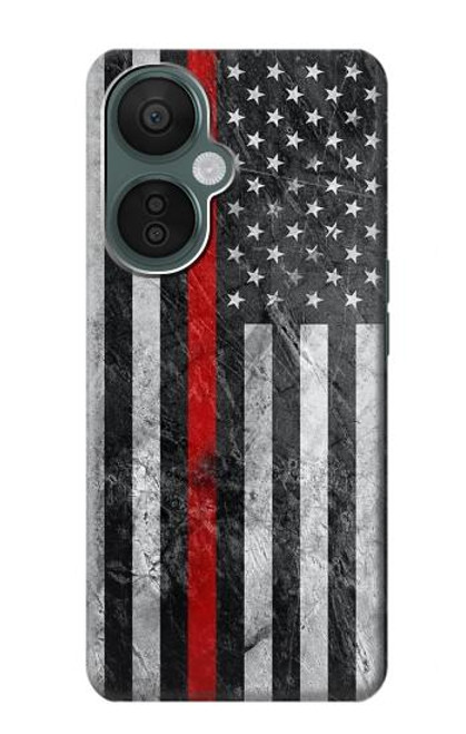 W3687 Drapeau américain de pompier mince ligne rouge Etui Coque Housse et Flip Housse Cuir pour OnePlus Nord CE 3 Lite, Nord N30 5G