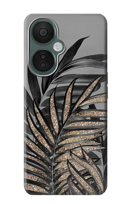 W3692 Feuilles de palmier gris noir Etui Coque Housse et Flip Housse Cuir pour OnePlus Nord CE 3 Lite, Nord N30 5G