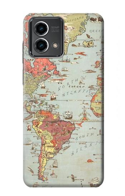 W3418 Carte du monde millésimé Etui Coque Housse et Flip Housse Cuir pour Motorola Moto G Stylus 5G (2023)